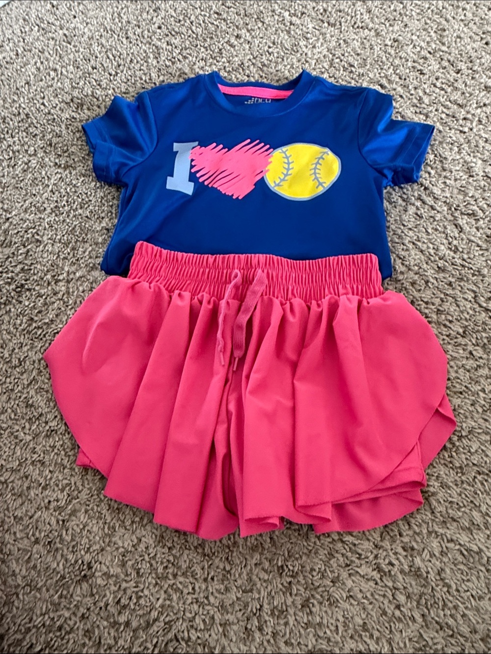 bcg Blue Tee with Pink Skort and Yellow Softball Graphic